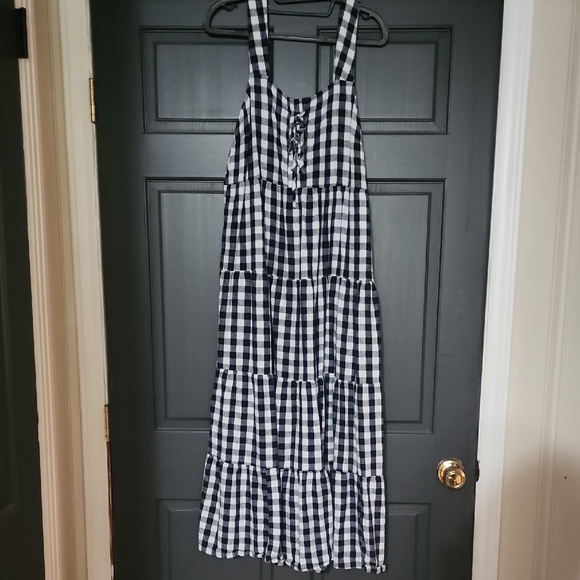 Navy Blue and White Gingham Maxi Dress - Picture 1 of 5